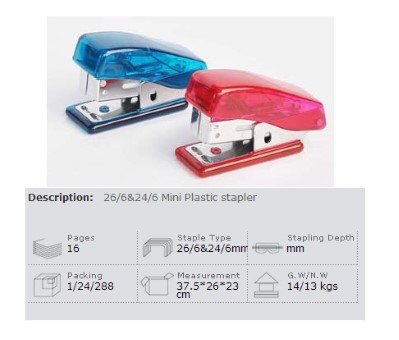 GK3123  Mini Plastic Stapler